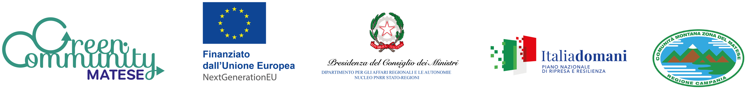 Loghi istituzionali: Green Community Matese; Finanziato dall’Unione Europea – NextGenerationEU; Presidenza del Consiglio dei Ministri – Dipartimento per gli Affari Regionali e le Autonomie, Nucleo PNRR Stato-Regioni; Italia Domani – PNRR; Comunità Montana Zona del Matese – Regione Campania.